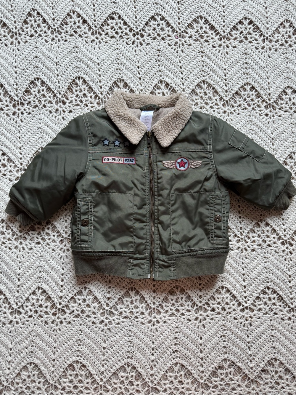 Vintage Gymboree 2006 Olive Green Aviator Pilot Jacket Sherpa Size 18-24 mos